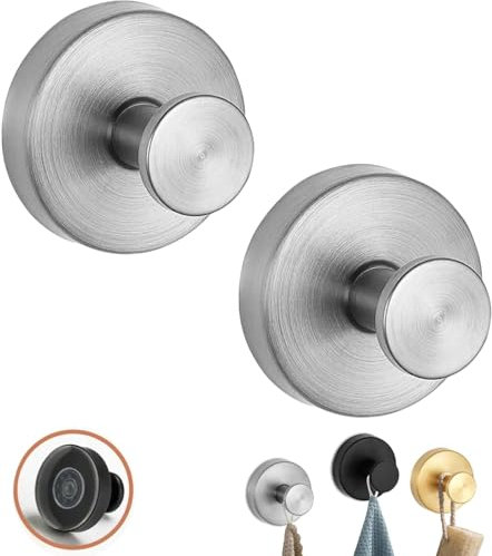 Luxe Hold No-Drill Hooks, 2024 Upgraded Suction Cup Hooks, Stainless Steel Waterproof Suction Cup Hooks for Shower, Bathroom, Hanging Towels, Mounting on Glass Shower Doors, Tile (2 PCS silver)