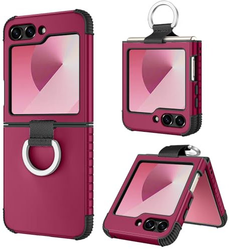 BENTOBEN Coque Samsung Galaxy Z Flip 6 5G Étui de Protection Robuste Antichoc 2 en 1 avec Anneau,Housse Z Flip6 Fille Femme Garçon Homme Cover Coque Galaxy Z Flip 6 6,7-Bordeaux