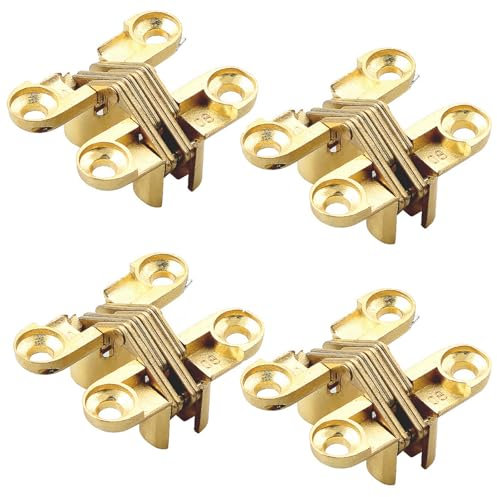 Yuiturt 4 Pièces Croix Charnière Invisible, Charnières Cachées pour Porte Pliante à 180 Degrés Pour Charnières en Alliage de Zinc pour Armoire, Meubles en Bois, Caisses en Bois