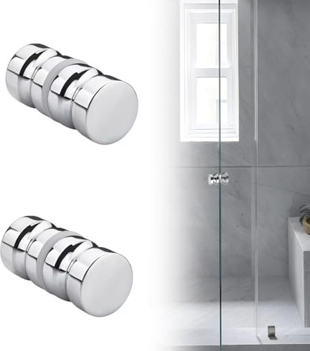 YYUEZHI 2 coppie di doccia porta pulsante in acciaio inox maniglie, Porta Pomello Doccia Vetro Tondo per cucina bagno casa ufficio Hotel,manopola di ricambio,con Vite