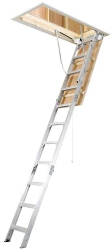 Werner 8 To 10.25 ft. Ceiling 18 in. x 24 in. Aluminum Attic Ladder Type IAA 375 lb. capacity