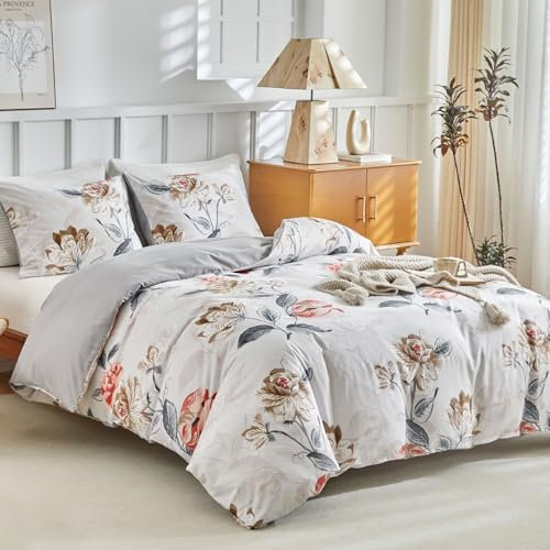 Lekesky Housse de Couette 220x240 cm avec 2 Taies d'oreiller 65x65 cm - Design Floral élégant Parure de Lit 220x240 Adulte - Ensembles de Housses de Couette en Microfibre avec Fermetures éclair