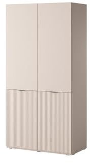 BETTSO - 1x Kleiderschrank Groß, Drehtürenschrank - 101cm breit, 200cm hoch, Modular - 2xKleiderstange, 6X Einlegeböden - NOVA - Beige