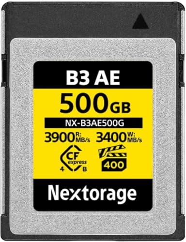 Nextorage Japan CFexpress 4.0 Type B 500GB Memory Card VPG400 8K Canon, Nikon, Fujifilm, Panasonic camera High-Speed Continuous Shooting Max read speed 3900MB/s Max write speed 3400MB/s NX-B3AE500G