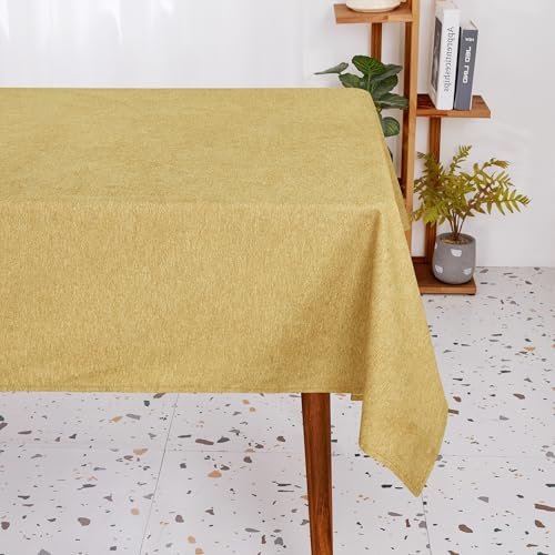 Deconovo Tischdecke Abwaschbar Lotuseffekt Tischdecken Wohnzimmer Esszimmer Tischwäsche Wasserabweisende Küchentischdecke pflegeleicht Tischtuch für Esstisch Küche Garten, 200x130 cm, Gelb, 1 Stück