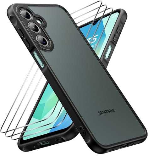 caslord Coque pour Samsung Galaxy A16 5G avec 3 Verre Trempé [Antichoc] Coque de téléphone Portable, Dos Translucide Mat Anti-Traces de Doigts, Noir