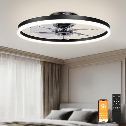 VOLISUN - Low profile ceiling fans with lights and remote control, 23.6 inch recessed ceiling fans with light, 3000K-6500K adjustable fan LED light,
