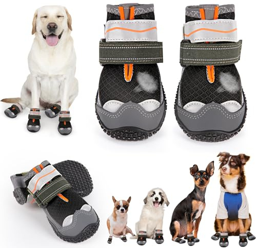 Dog Shoes for Large Small Medium Dogs, Anti-Slip Dog Booties & Paw Protectors for Outdoor, Waterproof Dog Boots for Hiking Hardwood Floor Winter Snow with Reflective Straps Size 8