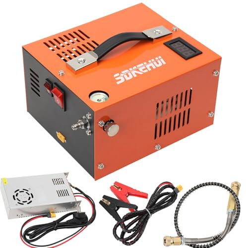 PCP Luftkompressor AC220V/DC12V, 300 W PCP Luftgewehrkompressor 4500 PSI/30 MPa mit Eingebautem Lüfterkühlsystem, Ölfreier Paintball Tankkompressor für Luftgewehr, Tauchflasche