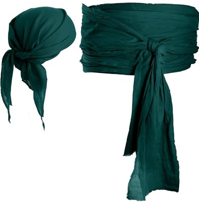SATINIOR Halloween-Piratenkostüm-Zubehör, Mittelalter-Kostüm, Bandana, Kopftuch, Schärpe, Gürtel für Damen und Herren, Dunkelgrün, Einheitsgröße