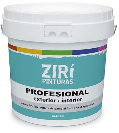 ZIRÍ PINTURAS Pintura Profesional para Exterior | Alta Resistencia al Frote y Fácil Aplicación | Color Blanco Acabado Mate | Tamaño 15 Litros