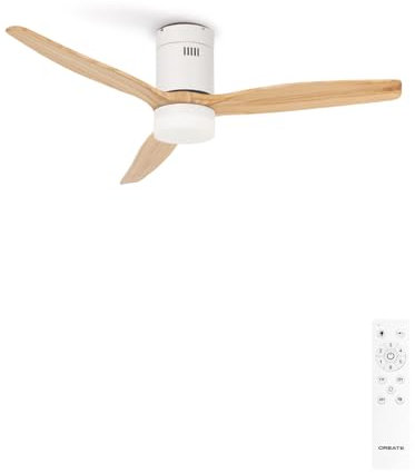CREATE / WINDCALM S/Ventilador de techo ABS con luz blanco aspas efecto madera clara con mando / 40W, Silencioso, Ø112 cm, 6 velocidades, 3 temperaturas de luz, temporizador, función verano-invierno