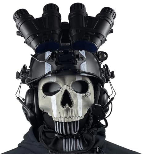 YChoolco Ghost Skull Mask Airsoft Helmet Set with NVG Model Signal Light, Tactical Full Set for Airsoft, Cosplay and COD Fans
