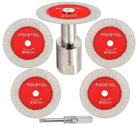 Mini Diamond Glass Cutting Disc - FOCSTOL 5pcs 50mm Saw Blade and 1pc M14 Flange Shank for Glass Jade Marble Granite Artificial Stone Porcelain Tile Ceramic