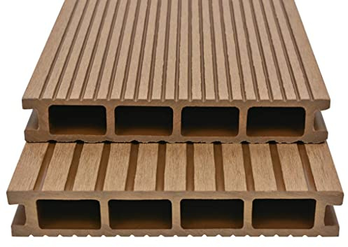Eleganz WPC Hohlkammer Terrassendielen mit Zubehör 20 m² 2,2 m Teak - Langlebig & Pflegeleicht für Terrassen & Balkone - Holz-Kunststoff-Verbundwerkstoff