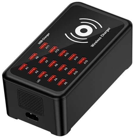Iouyjiu USB Charging Station, Multiport Charger, Wireless Powers Hub, 100 W Fast Charge Smart Detection Technology für Phone Laptop Tablet Watch Headphones, 5,83 x 3,07 x 2,28 Zoll