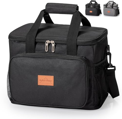 Sac Isotherme Repas 15L Sac Déjeuner Sac à Lunch Box pour Homme et Femme Portable Glacière Repas Lunch Bag avec Ajustable Bandoulière Sac Réfrigérant pour École Travail Pique Nique (Noir)-C