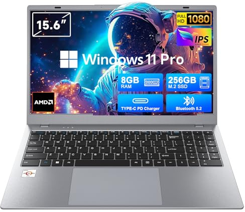 Akocrsiy Laptop FHD da 15,6 pollici per studenti e affari, 8 GB di RAM 256 GB SSD, processore AMD 3020e, Windows 11 Pro, Office 2024, batteria a lunga durata, notebook leggero, Type-C, WiFi 5 e BT 5.2