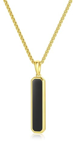 GAVU Dog Tag Halskette für Herren mit rechteckigem Anhänger aus Edelstein und goldener oder silberner Edelstahlkette
