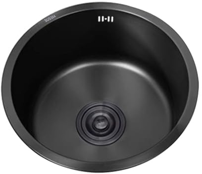 Rundspüle Edelstahl,Waschbecken Küche,Spüle Küche Rund,Küchenspülen Schwarz Klein,Spülbecken 1 Becken mit Abflussrohr Und überlauf Einbauart: Einbau Von Oben und Unterbau (Ø 25cm)