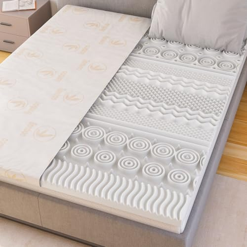 Matratzenauflage 90x200 cm-Memory-Schaum 5 cm + Bambusbezug-Ergonomischer Komfort mit 13 Stützzonen-Perfekt für 1-Sitzer-Matratze, Clic-Clac und Schlafsofa