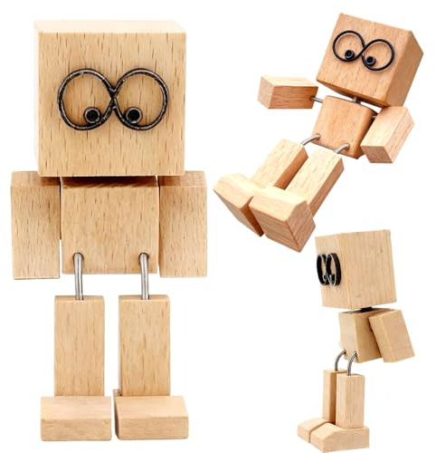 NimblusToy Schüttelmann aus Holz, Handgefertigter Wackelfigur Wackelfigur, Die Bein schüttelnde Puppe mit Brille, Schreibtisch Dekoration Figurine Kreatives Auto für Armaturenbrett Autozubehör