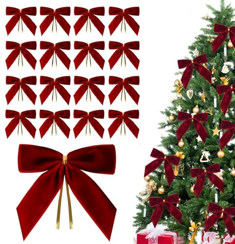 MLOQS NANXIN 15 Pcs Wine Red Velvet Bow with Twist Ties for Christmas Tree Decorations Christmas Tree Garland Wreath Gift Wrapping DIY Crafts Wedding Decor