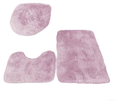 HaloModora Soft Microfiber Bathroom Rug Set 3 Piece, Non-Slip Plush Bath Mat with Toilet-Seat-Cover for Home-Decor(Pink)