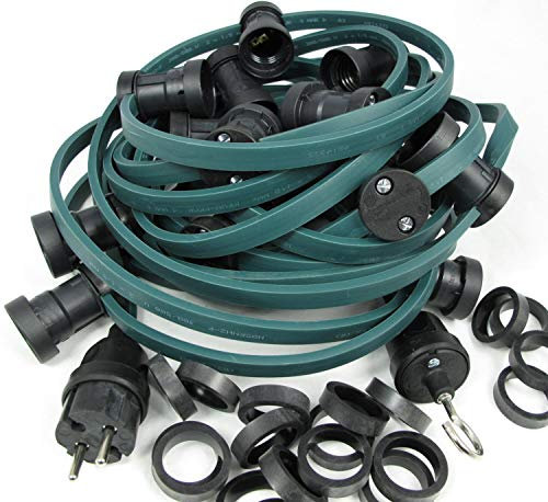 IKu ® GmbH Illu Lichterkette 50 M - 50 Fassungen Fertig montierte Garten Lichterkette E 27 - Handfertigung