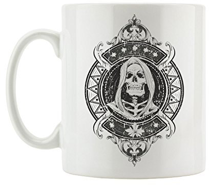 Pixxprint Grim Reaper Coole Party Tasse, ca. 300ml Fassungsvermögen, Keramik Weiß, Spülmaschinenfest