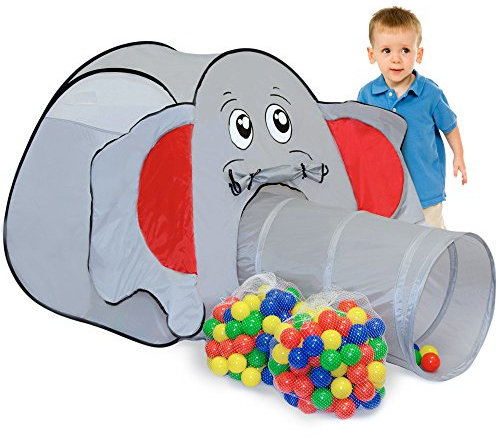 LittleTom Bällebad Elefant mit Tunnel - 200 Bälle - 100x100x102 Bällebad Kinder Spielzelt Tunnel - Bällebad Baby Zelt mit Bällen für Kinder - Indoor Spielgeräte Kinderzelt Tunnel Spielzeug Kinder