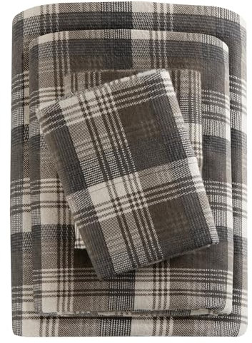 Woolrich Warme weiche Flanell-Bettwäsche mit 35,6 cm tiefen Taschen, Cabin Lifestyle, kalte Jahreszeit, gemütliches Bettwäsche-Set, passender Kissenbezug, Cal King Size, braun kariert