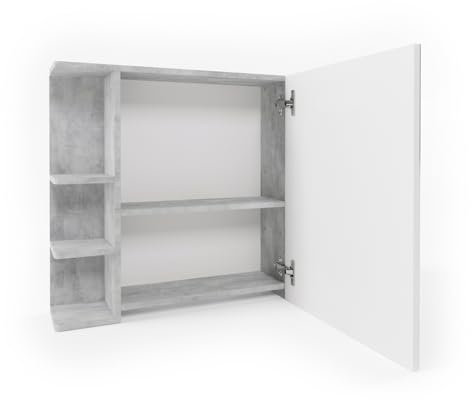 Vicco Bad Spiegelschrank Fynn, Badezimmerspiegel, Beton/Weiß, 80 x 64 cm