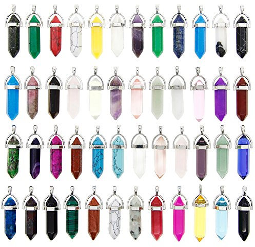 Conjunto Cristal Cuarzo Colgante Piedra Collar Fabricación Hexágono Punta Cuarzo Colgante Forma de bala Piedra natural, 50pcs