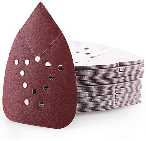 LotFancy 150 Grit Sanding Pads for Black and Decker Mouse Sanders, 50PCS Hook and Loop Sandpaper Sheets, 12 Hole Detail Palm Sander Sand Paper