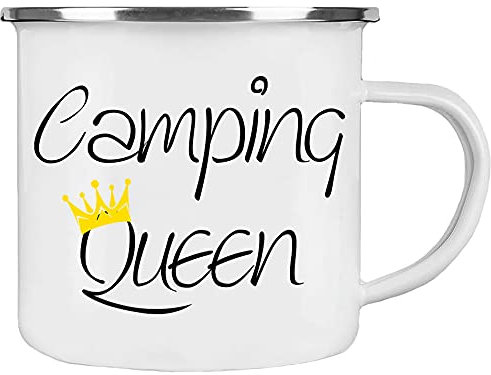 Cadouri Camping Emaille Tasse » Camping Queen « Kaffeetasse Campingbecher Outdoortasse - 300 ml