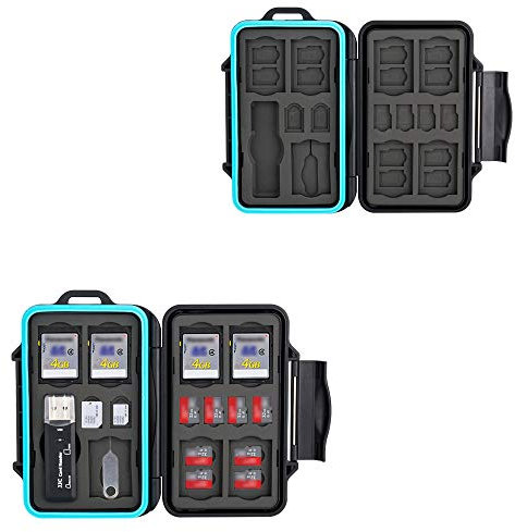 JJC 27 Slot Memory Card Case - Water-Resistant Holder for SD, Micro SD, SDHC, SDXC & TF Cards with USB 3.0 Reader, Carabiner & Removal Tool