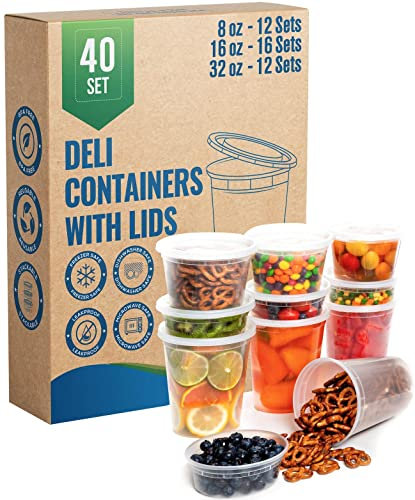SafeWare 8, 16, 32 oz [40 Sets] Deli Kunststoff Lebensmittelbehälter mit luftdichten Deckeln, auslaufsicherer Schleim, Suppe, Mikrowelle & Gefrierschrank sicher