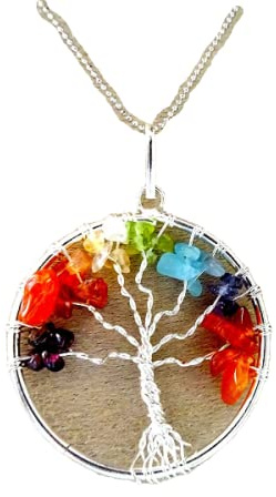 pendentif arbre de vie, pendentif chakras, pierres semi précieuses, bijou femme