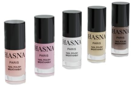 Hasna Paris - Halal Nagellack – Kollektion – Öko-Verantwortung – Glanz und langer Halt – einfach aufzutragen – 5 x 6 ml (NATÜRLICH)