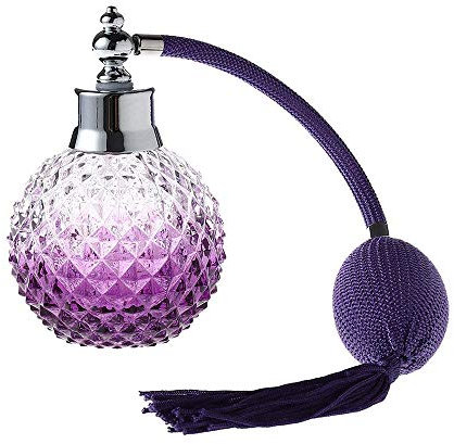 BulzEU - Vintage Perfume Spray Bottle Purple Crystal Carved Glass Atomizer Long Tassel Pump - Travel Perfume Atomiser Empty, Refillable, Fashionable
