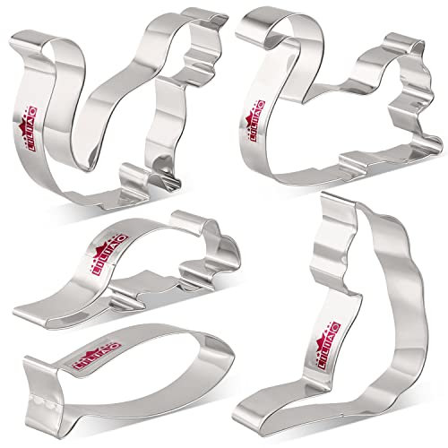 LILIAO Ausstechformen Set Katze 5 Stück - Gelockte Katze, Sitzende Katze, Spielende Katze, Maus und Fisch Keks Fondant Ausstecher - Edelstahl