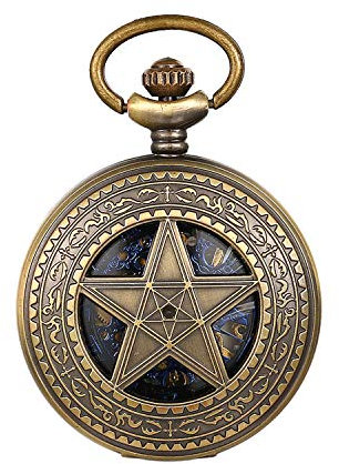 JewelryWe Taschenuhr Automatik Mechanische Herren Retro Stern Römischen Ziffern Steampunk Skelett Uhr mit Kette