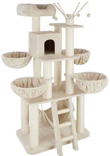 tectake® Arbre à Chat Griffoir pour Chat en sisal 195cm, Maison Chat Interieur Jeux Chat Appartement avec Grattoir Chat Couchage Chat Hamac Chat Echelle Chat Lit pour Chat Panier Chat