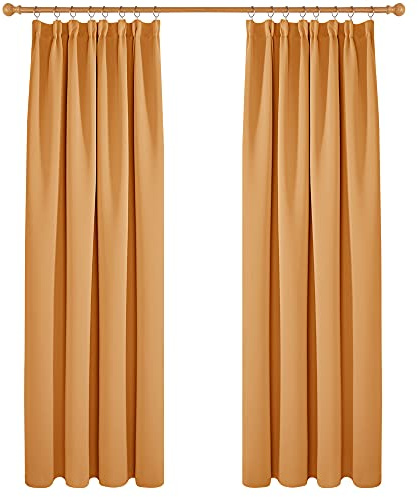 Deconovo Set of 2 Blackout Curtains Living Room Modern Design Dining Room Curtain, Ruffled Trim, Girl's Curtain, Thermal Insulation, Anti-Cold, Orange, 140 x 220 cm