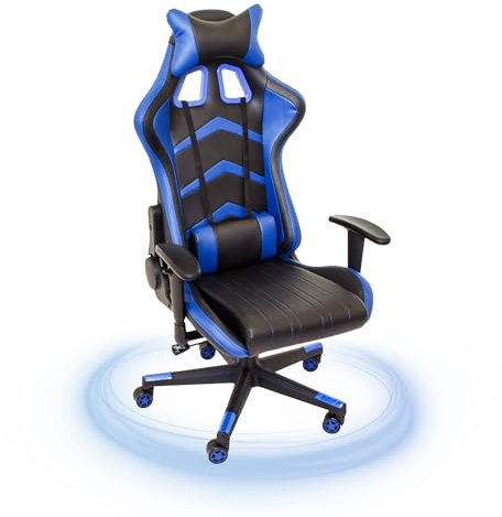 NATIV Gaming Stuhl mit Wippmechanik | höhenverstellbarer Bürostuhl | drehbarer Schreibtischstuhl | höhenverstellbare Armstützen | schwarz-blau | bis 150kg | Kunstleder | 16kg Anti-Rage-Quit