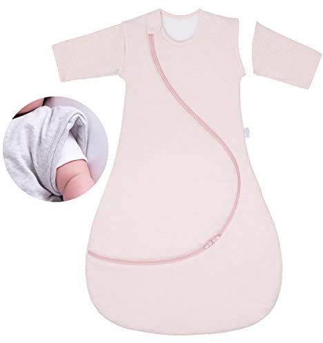 PurFlo Baby Sleeping Bag, All-Season 2.5 Tog Sleeping Bag with Removable Sleeves, 9–18 Months, Travel-Friendly Sleep Sack for Winter & Summer, Shell Pink