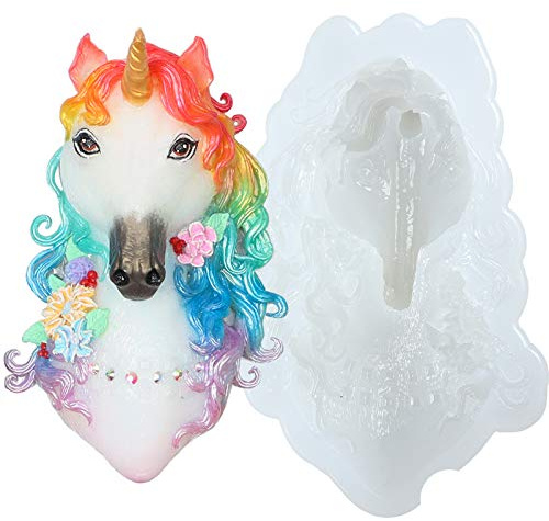 Stampo in silicone 3D a forma di testa di unicorno in resina epossidica per spirito, totem, cabochon, ornamento per gioielli da colata, grande 10,9 x 7,4 x 5,1 cm