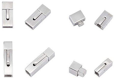 UNICRAFTALE 2 Größen 2 Sätze Rechteckige Bajonettverschlüsse Edelstahl Verschlüsse Lederschnur Endverschlüsse Armband Verschluss Für Halsketten Schnallenschmuck Herstellung von Edelstahlfarben