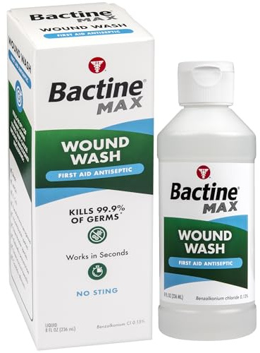 Bactine Max First Aid Antiseptic Wound Wash, Kills 99.9% of Germs from Minor Cuts, Scrapes and Burns with No-Sting, 8 fl Oz